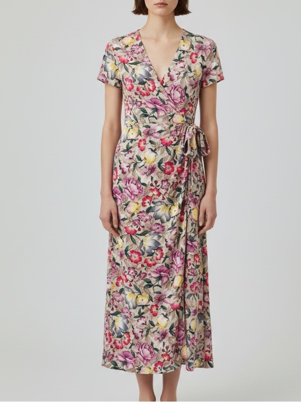 VTG 90s Adrianna Papell Women 100% Silk Floral Wrap Dress 8 Cottagecore Feminine